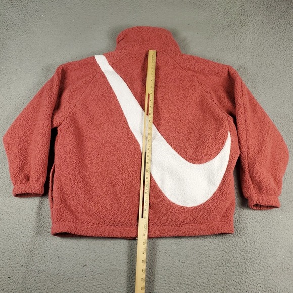 Nike Jacket Womens Small Pink Sherpa Fleece Reversible Big Swoosh Full Zip - Picture 6 of 11